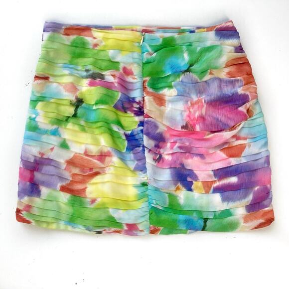 Zara Pastel Watercolor Ruffle Mini Skirt Size M Floral Abstract Painterly Summer - Picture 4 of 16